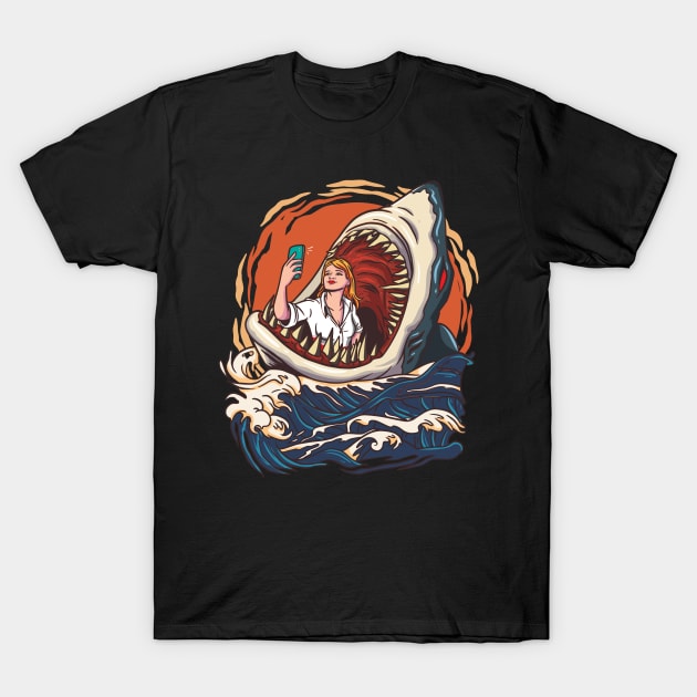 Shark Selfie T-Shirt by gdimido
